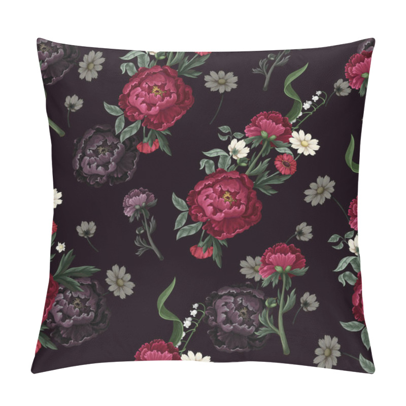 Personality  Seamless Pattern With Burgundy Peonies. Vector. Pillow Covers