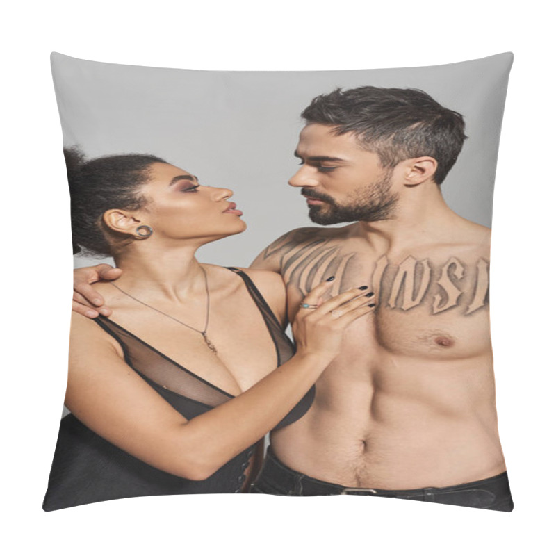 Personality  A Couple Shares An Intimate Moment, Gazing Into Each Others Eyes With Deep Affection And Warmth. Pillow Covers