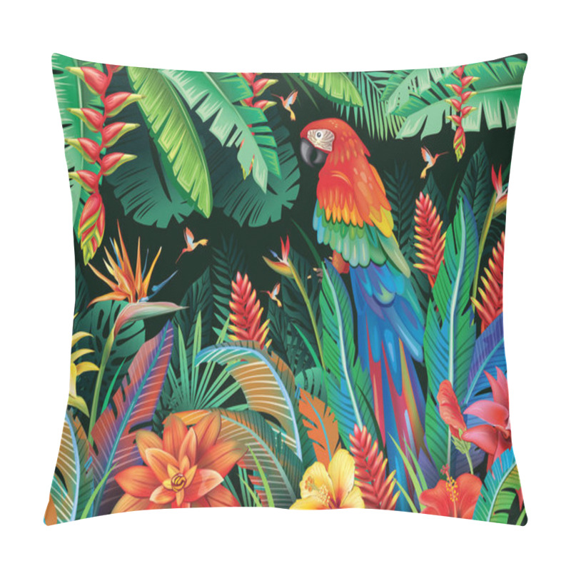 Personality  Tropical Background From Flowers Leaves And Parrot Pillow Covers