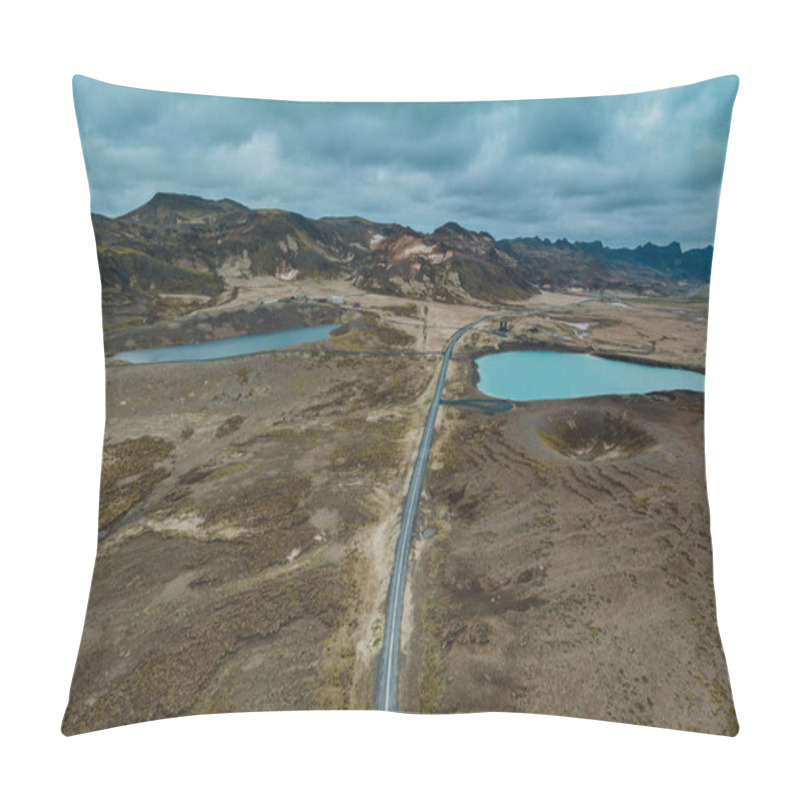 Personality  Aerial View Of Gigvatnsvatn Lake With Its Striking Turquoise Water, Surrounded By Volcanic Plains And Rugged Terrain On The Reykjanes Peninsula, Iceland. Pillow Covers