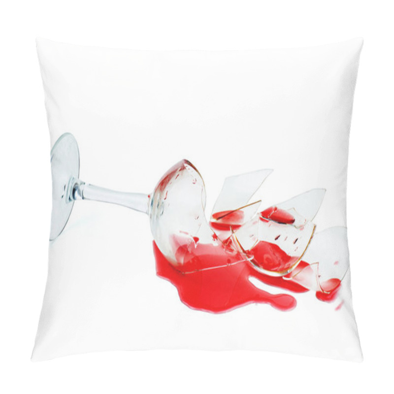 Personality  Shattered Wineglass On A White Background. Poured Red Wine, Like Blood. Pillow Covers