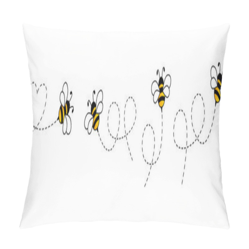 Personality  Cartoon Bee Icon Set. Bee Flying On A Dotted Route Isolated On The White Background. Vector Illustration. Pillow Covers