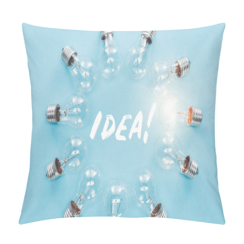 Personality  Circle Of Light Bulbs With Glowing One Surronding 'idea' Word, Having New Ideas Concept Pillow Covers