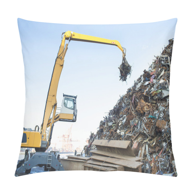 Personality  Large Tracked Excavator Working A Steel Pile At A Metal Recycle  Pillow Covers