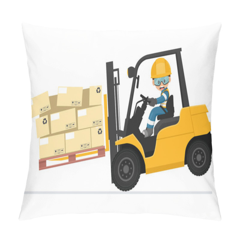 Personality  Dangers Of Driving A Forklift. Industrial Worker In An Accident With Boxes Falling On The Fork Lift Truck. Work Accident In A Warehouse. Security First. Industrial Safety And Occupational Health Pillow Covers