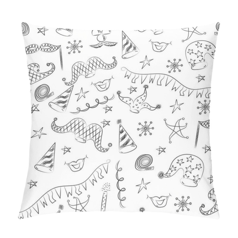 Personality  Seamless Pattern Of Hand Drawn Party Symbols. Children Drawings Of Masquerade Elements. Sketch Style. Pillow Covers