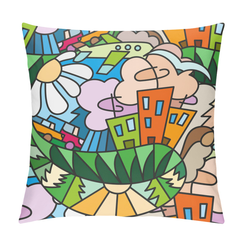 Personality  Seamless Bright Pattern. View Of The City. Ecology Theme. Pillow Covers