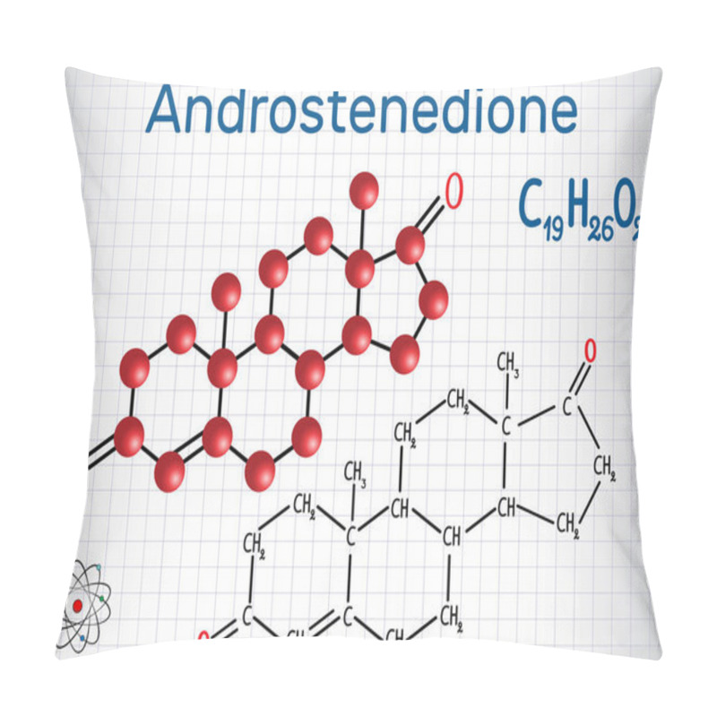 Personality  Androstenedione (androgen Steroid Hormone ) - Structural Chemical Formula And Molecule Model. Sheet Of Paper In A Cage.Vector Illustration Pillow Covers