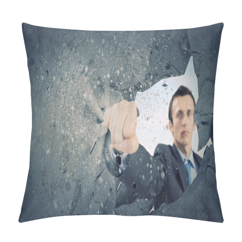 Personality  Businessman Breaking Stone Wall Pillow Covers