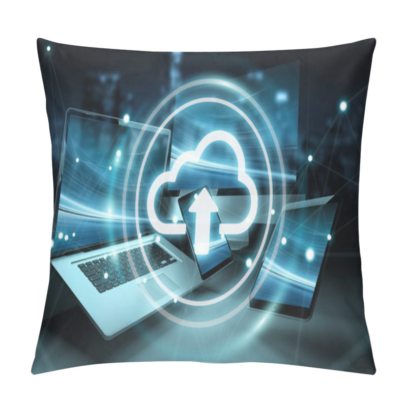 Personality  Cloud Icon Interface Over Modern Tech Devices 3D Rendering Pillow Covers