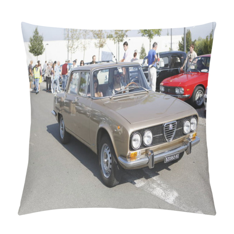 Personality  Bibbiano-Reggio Emilia Italy - 07 15 2015 : Free Rally Of Vintage Cars In The Town Square Alfa Romeo 1750 Berlina. High Quality Photo Pillow Covers