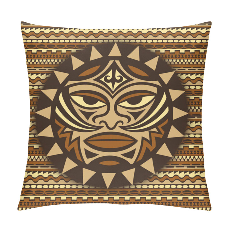 Personality  Ethnic Symbol-mask Of The Maori People - Tiki On Seamless Pattern. Thunder-like Is Symbol Of God. Sacrad Tribal Sign In The Polenesian Style For Application Of Tattoos And Moko. Pillow Covers