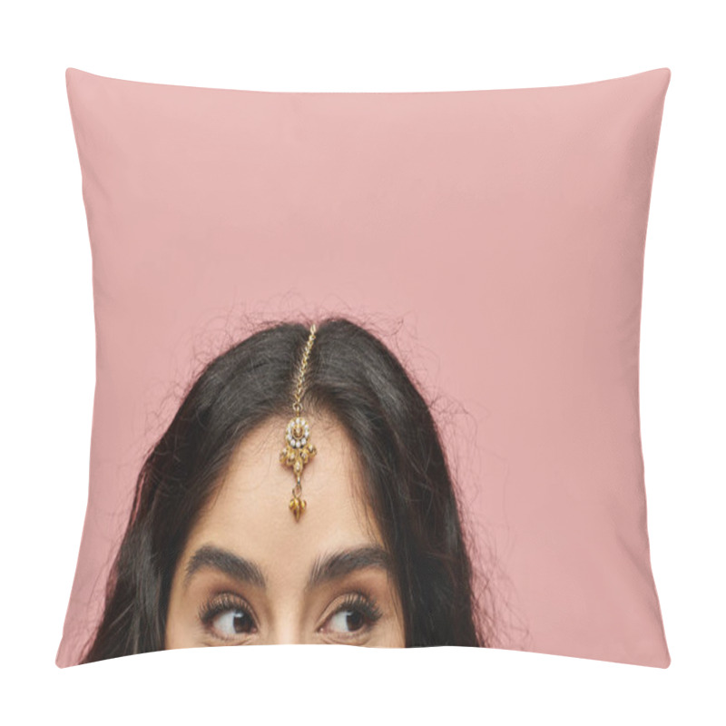 Personality  Elegant Indian Woman Showcasing A Stunning Gold Tiara. Pillow Covers