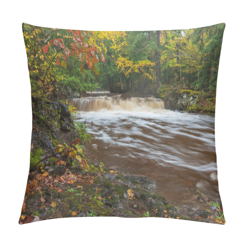 Personality  Slate River Falls, On The Slate River, Surrounded By Autumns Vivid Colors In The Upper Peninsula Of Michigan Pillow Covers