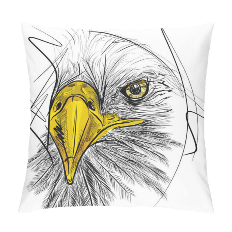 Personality  Bald Headed Eagle. Hand Drawn Sketch - Vector Illustration Pillow Covers