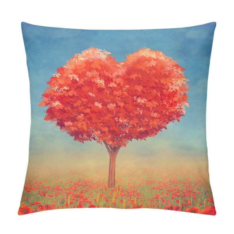 Personality  Tree  Of Hearts In Field, Valentines Day Background,illustration Art Pillow Covers