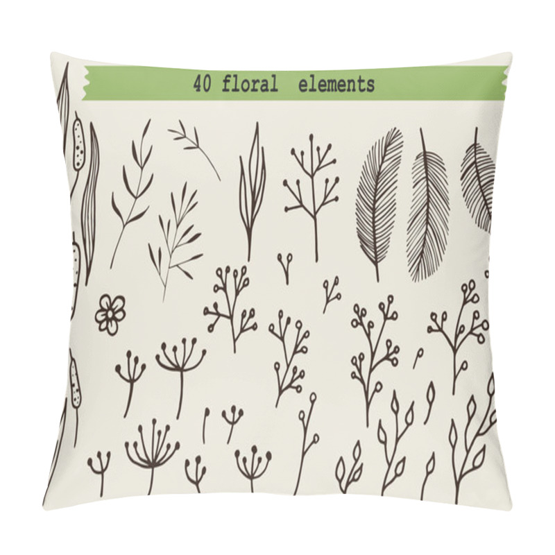 Personality  Set Hand Draw Botanic Floral Elements With Leaf And Flower. Vector Stock Illustration, EPS 10. Pillow Covers