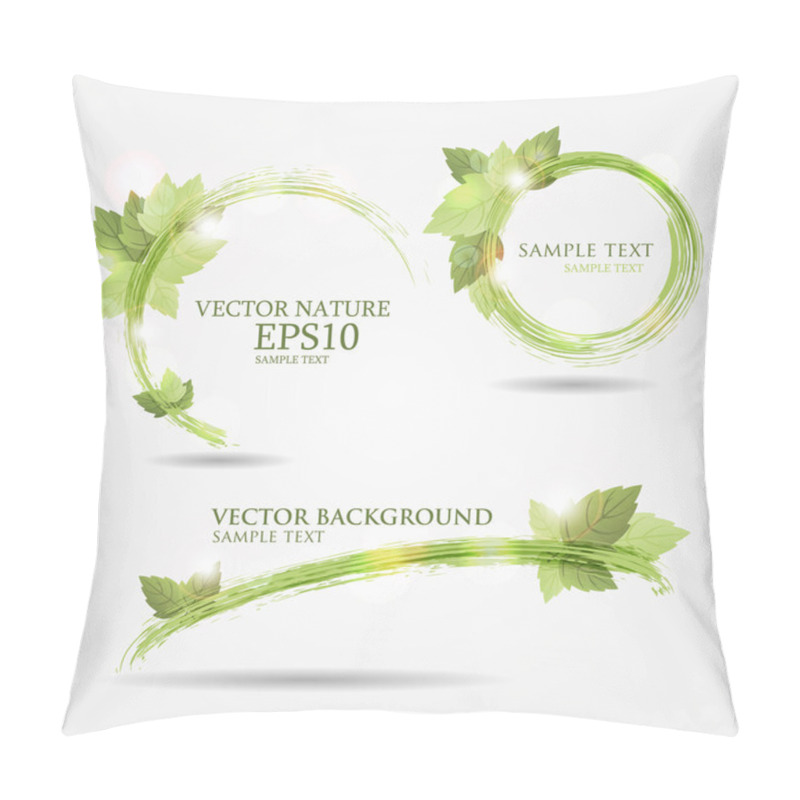 Personality  Set Of Three Banners With Fresh Green Leaves Pillow Covers