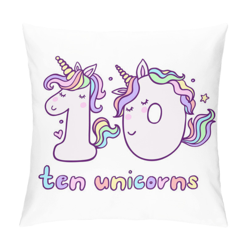 Personality  Cute Number Ten Unicorn Character Vector Illustration Pillow Covers