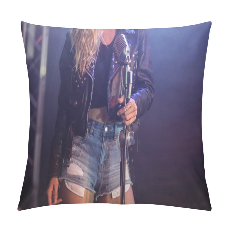 Personality  Female Singer Holding Mic On Stand Pillow Covers