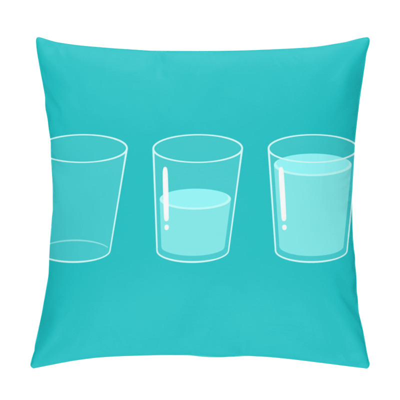 Personality  Glass Of Water Set: Empty, Half Full And Full. Simple Cartoon Vector Illustration. Pillow Covers