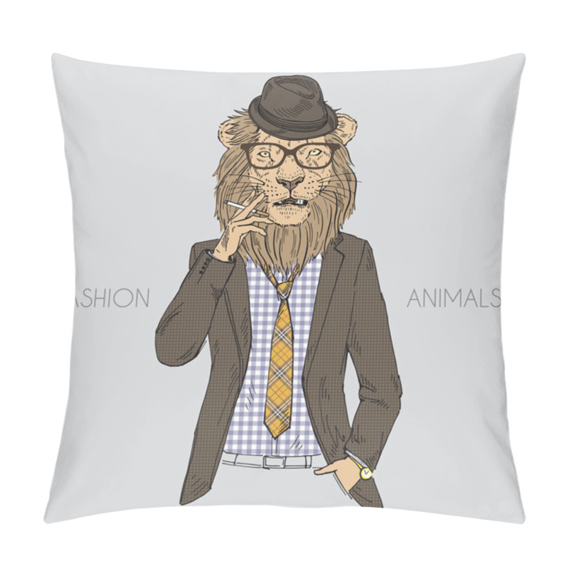 Personality  Fashion Illustration Of Lion Dressed Up Pillow Covers