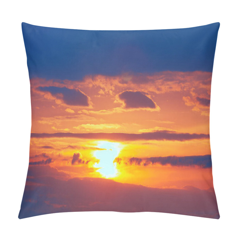 Personality  Spectacular Orange Sky In The Evening . Sunset With Dark Blue Clouds Pillow Covers