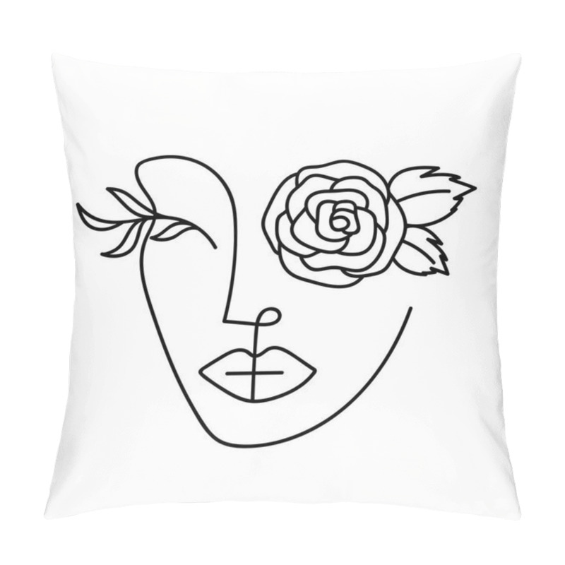 Personality  Single Continuous Line Drawing Of Minimalistic Pretty Sexy Abstract Body Woman For Cosmetic, T-shirt, Fashion. Beauty Female Portrait Concept. Trendy One Line Draw Design Vector Graphic Illustration Pillow Covers