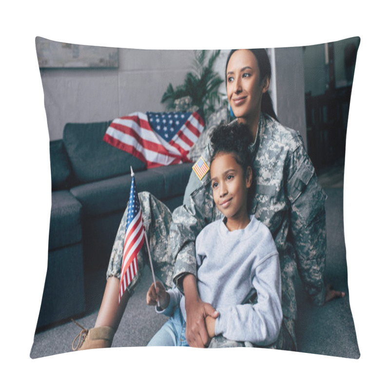 Personality  Daughter And Soldier With American Flag Pillow Covers