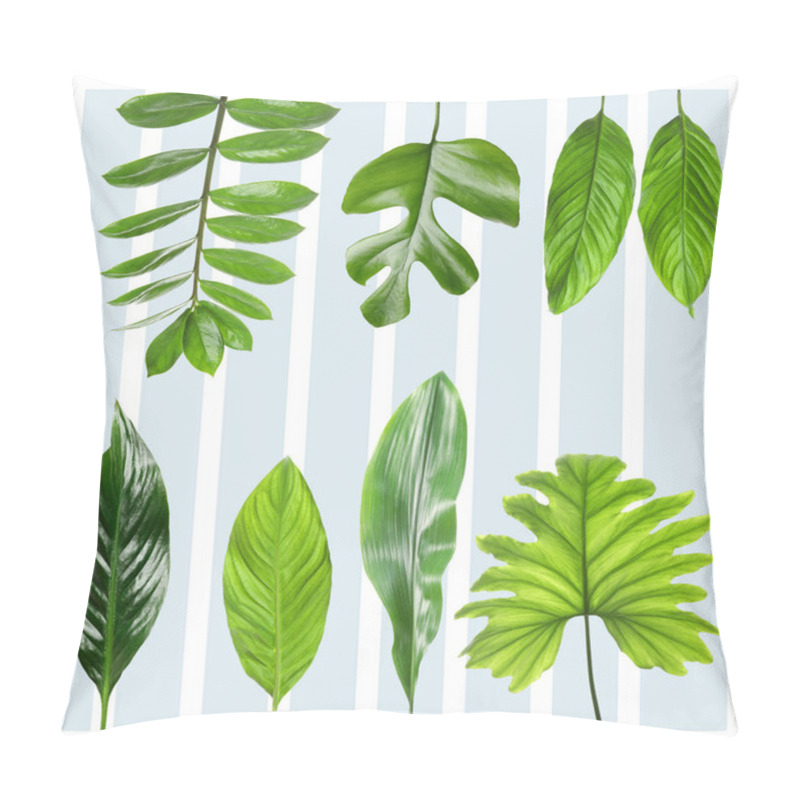 Personality  Set With Tropical Leaves On Patterned Background Pillow Covers