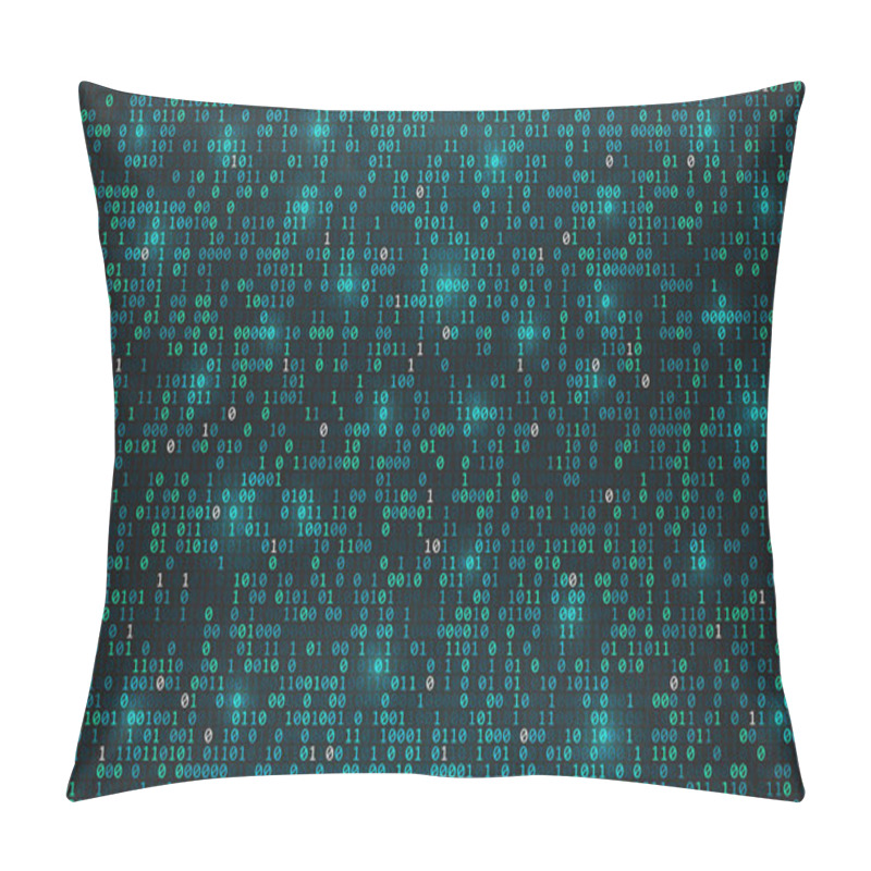 Personality  Abstract Binary Code Background. Digital Data Concept. Bright Streaming Digits With Lights On Dark Backdrop. Futuristic Technology Wallpaper. Vector Illustration. Pillow Covers