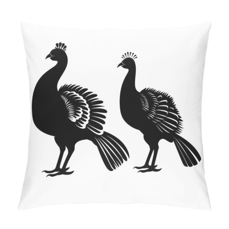 Personality  Silhouettes Of Two Elegant Birds Showcasing Their Ornate Feathers. Pillow Covers