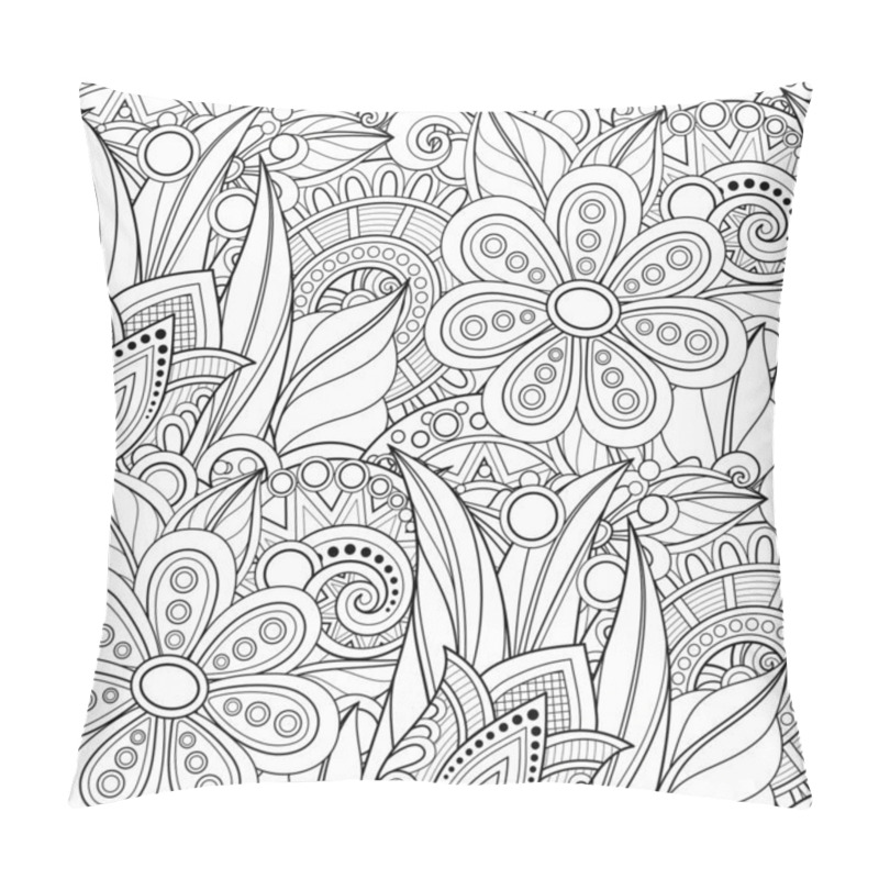 Personality  Monochrome Seamless Pattern With Floral Motifs. Endless Texture With Flowers And Leaves In Doodle Line Style Pillow Covers