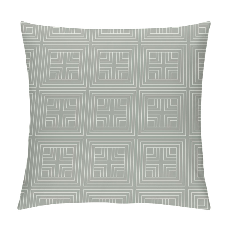 Personality  Japandi Seamless Pattern With Geometric Square Maze Design In Green And White Colors Perfect For Wallpaper Textile Fabric And Digital Use Vector. A Japandi-inspired Seamless Pattern Featuring A Pillow Covers