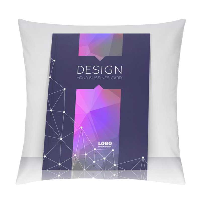 Personality  Abstract Composition. Purple Polygonal Triangle Construction Texture. Cybernetic Dots, Lines Plexus Section. Black Brochure Title Sheet. Creative Figure Logo Icon Surface. Banner Form. Flyer Font. Pillow Covers