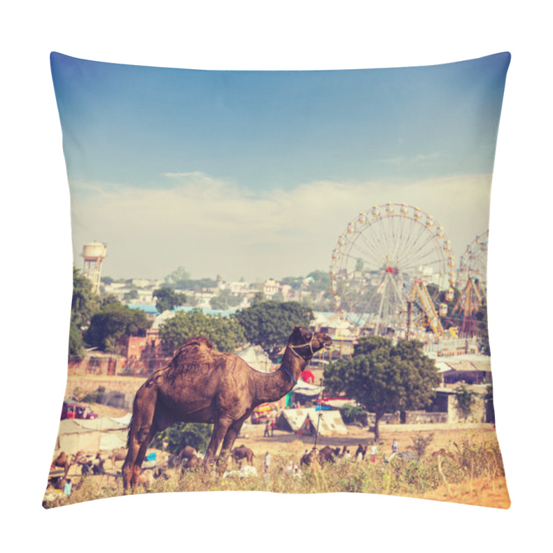 Personality  Camels At Pushkar Mela (Pushkar Camel Fair),  India Pillow Covers