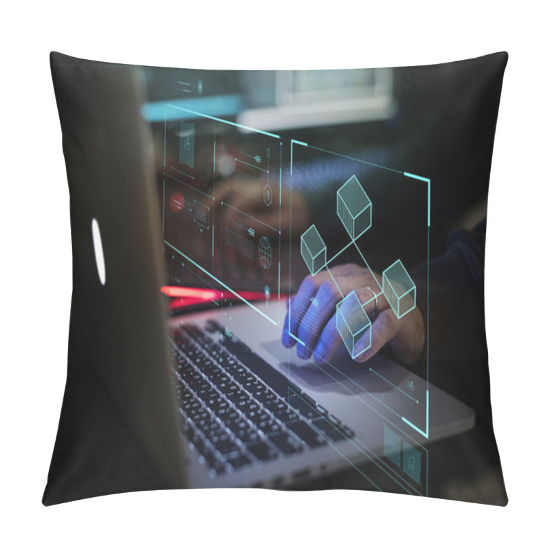 Personality  Hand On Laptop Touchpad, Programming Software System  Pillow Covers