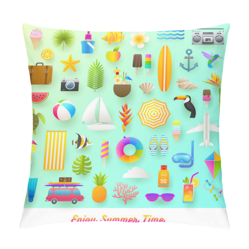 Personality  Set Of Summer Vacation And Travel Items. Flat Vector Illustration. Pillow Covers