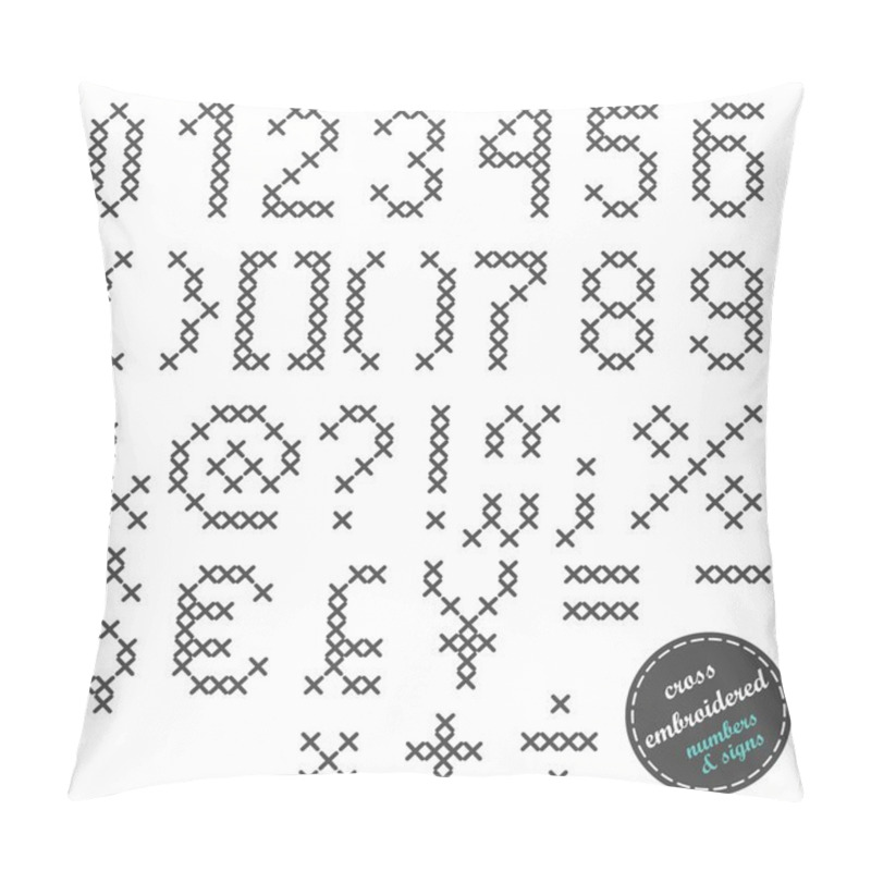 Personality  Simple Cross Embroidered Gray Numbers And Signs On White Background Education Set Pillow Covers