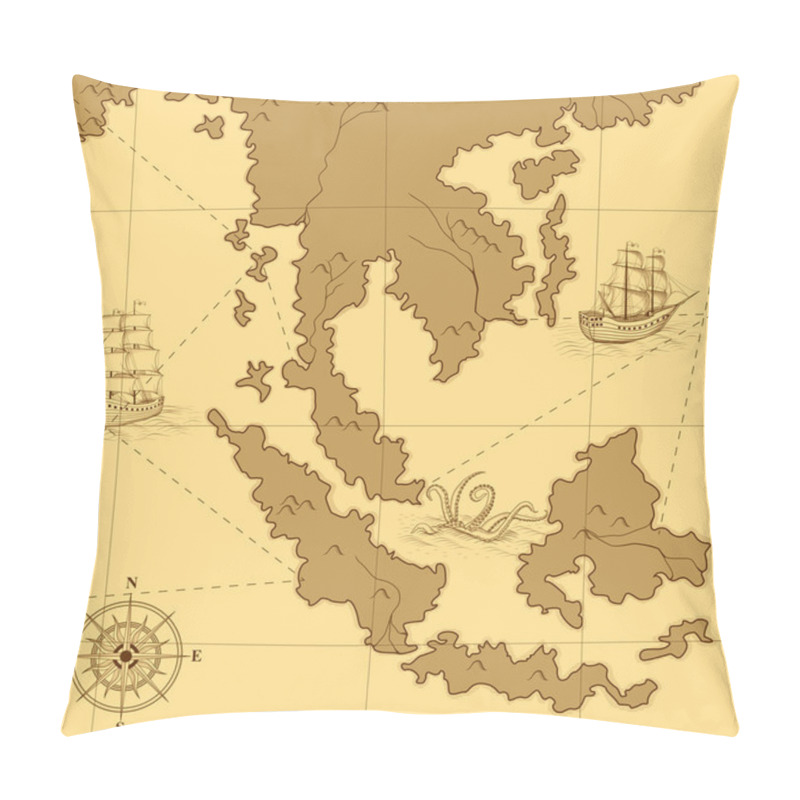 Personality  Old Map With A Compass And Ships Pillow Covers