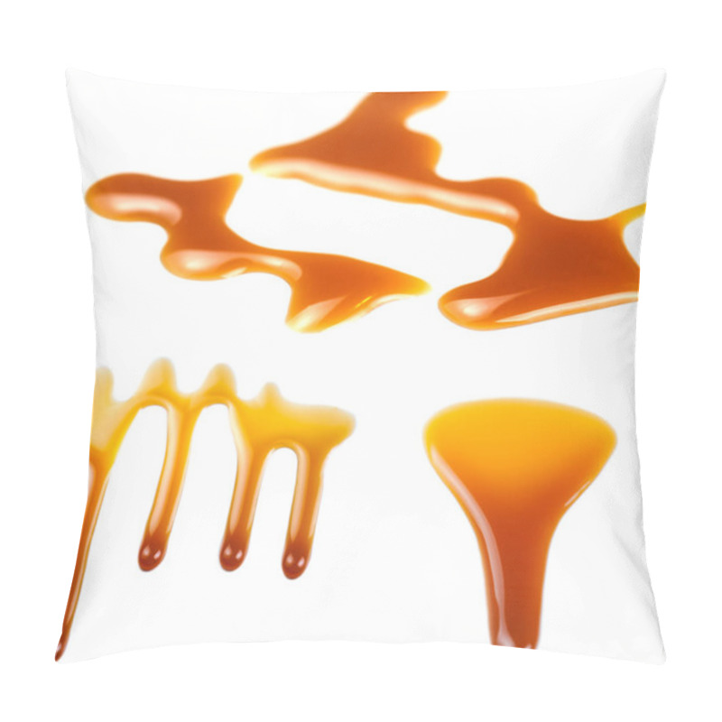 Personality  Caramel Splashes Isolated On White Background. Spilled Caramel Sauce, Toffee Toppings Pillow Covers