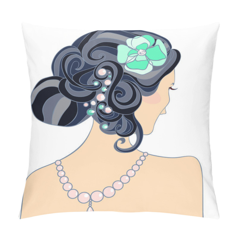 Personality  The Black-haired Girl With A Wedding Hairstyle Pillow Covers