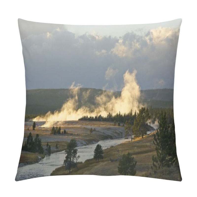 Personality  Sunset Lighting Along The Firehole River N Yellowstone Park                                Pillow Covers