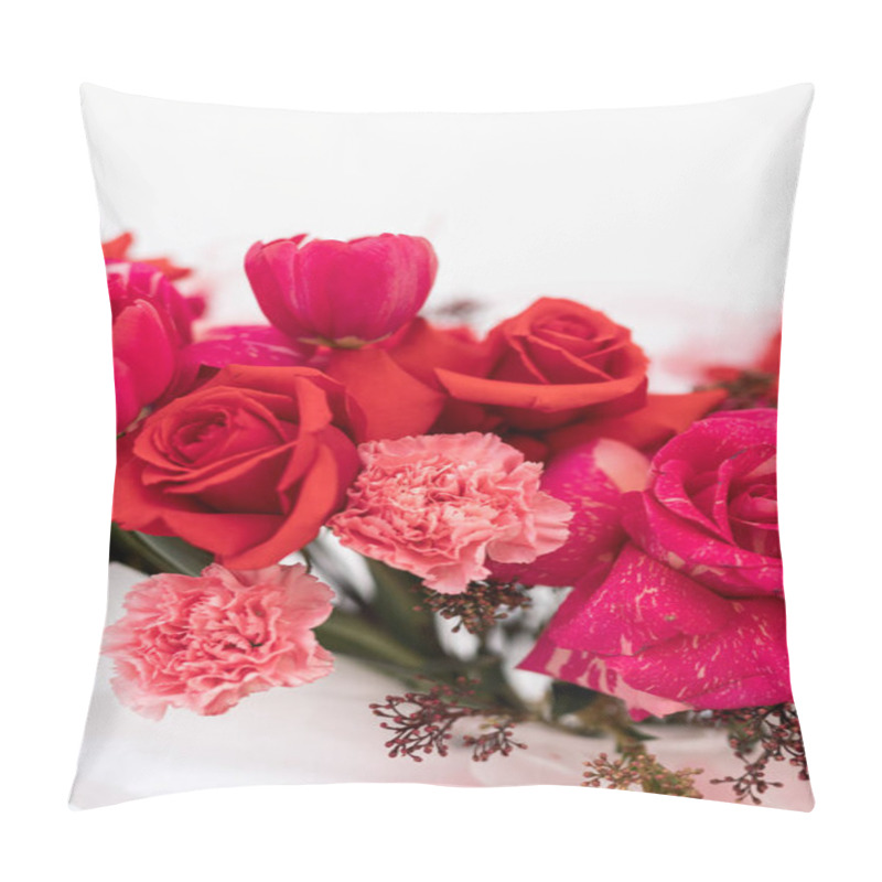 Personality  Vibrant Bouquet Of Roses And Tulips Exuding Beauty And Elegance At A Celebratory Event Pillow Covers