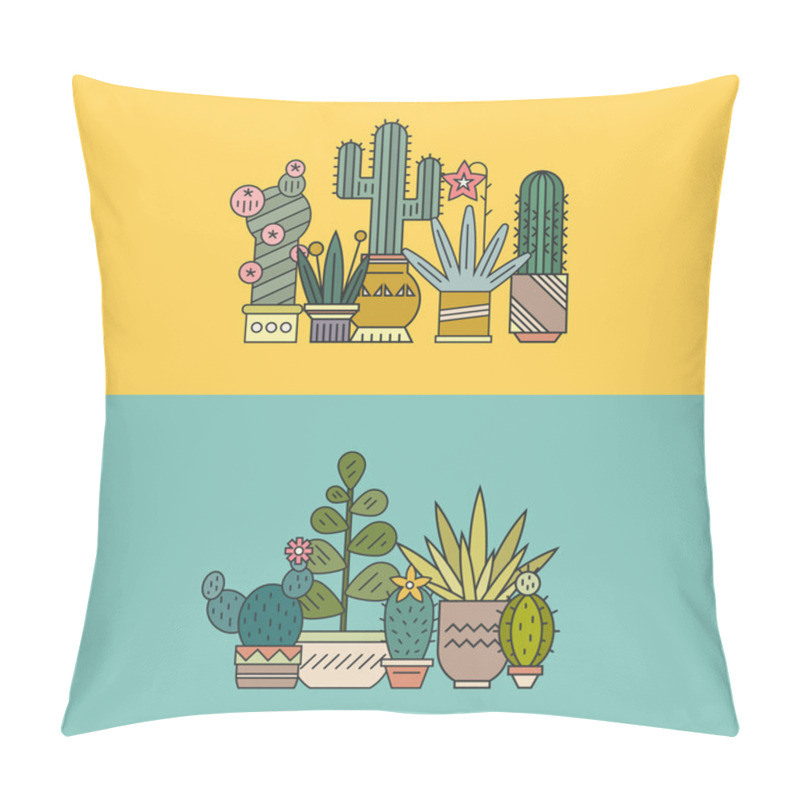 Personality  Succulents And Cactuses In Pots Pillow Covers