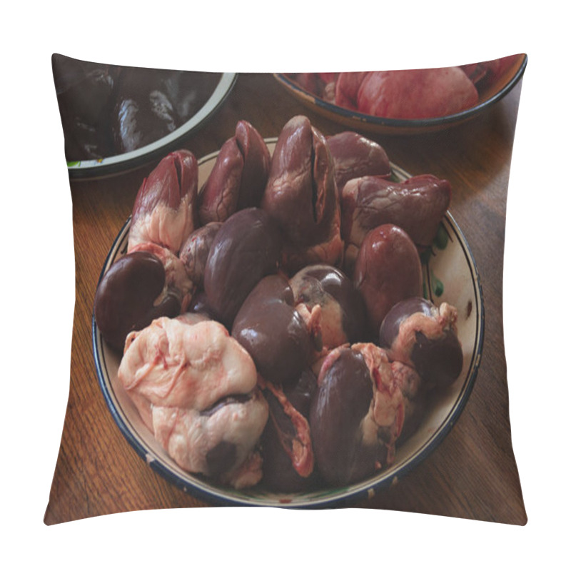 Personality  Spread Out In Bowls, Washed, Pig Insides After Cutting Pillow Covers