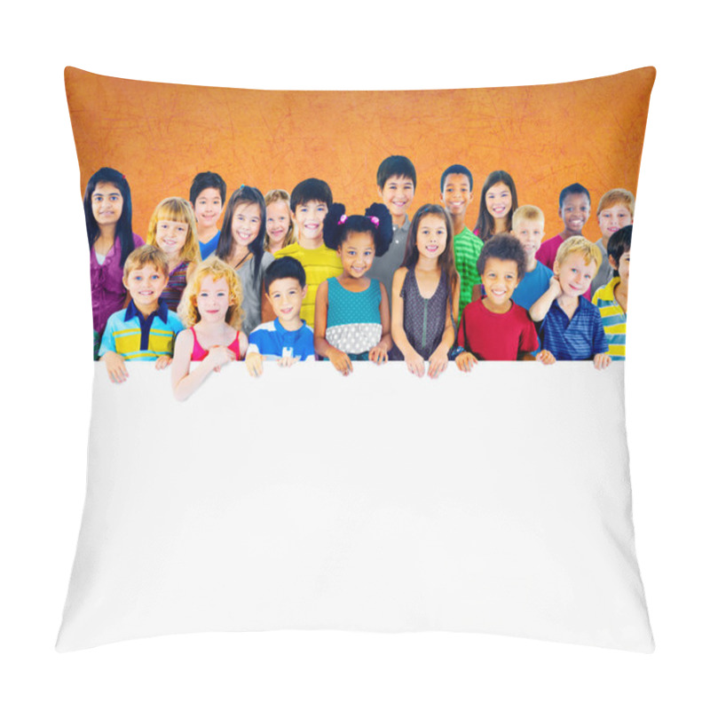 Personality  Multi-Ethnic Group Of Children Holding Empty Billboard Pillow Covers