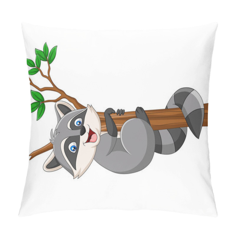 Personality  Vector Illustration Of Cartoon Raccoon On The Tree Branch Pillow Covers