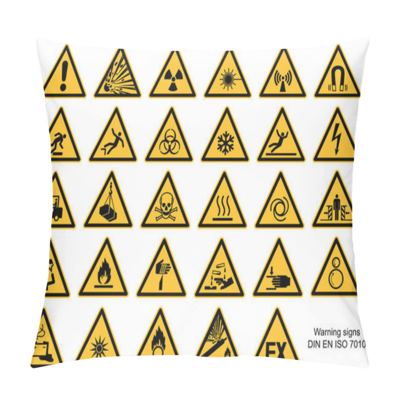 Personality  Warning Sign Collection DIN 7010 And ASR1.3 Vector Isolated On White Background Pillow Covers