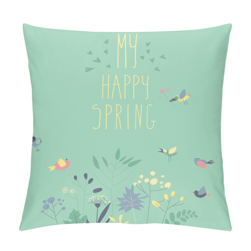 Personality  Cute Birds With Spring Plants Pillow Covers